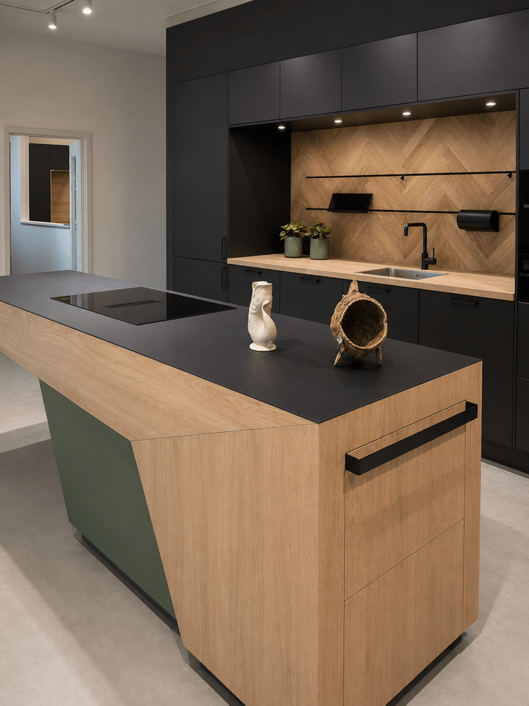 moderne Küche Holz und grün